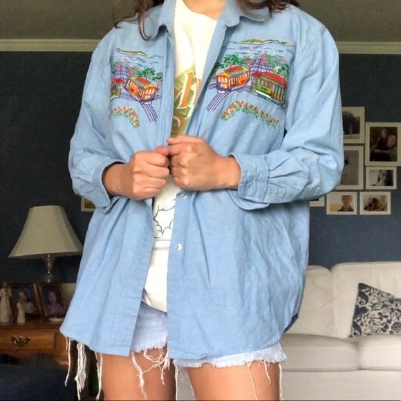 Casey Coleman Tops - trolley embroidered chambray shirt